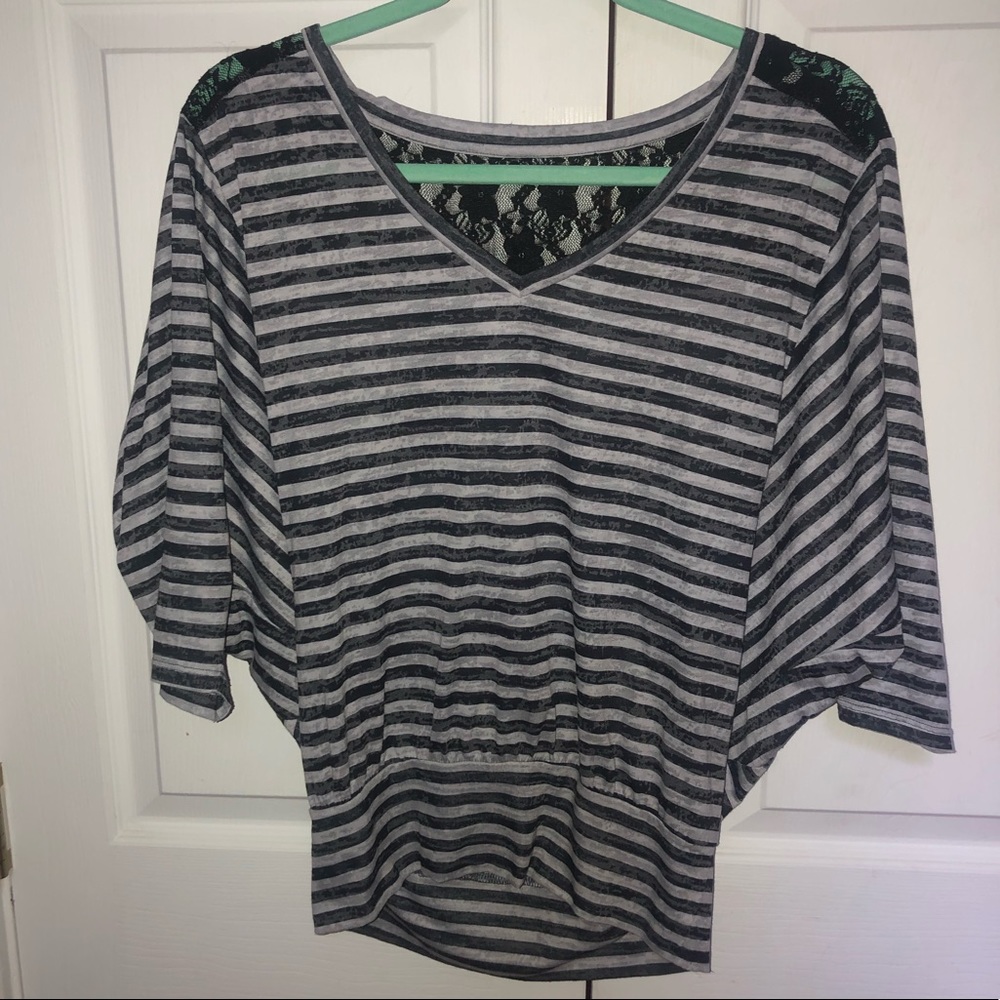 Ideology Striped Lace-Back Banded Top